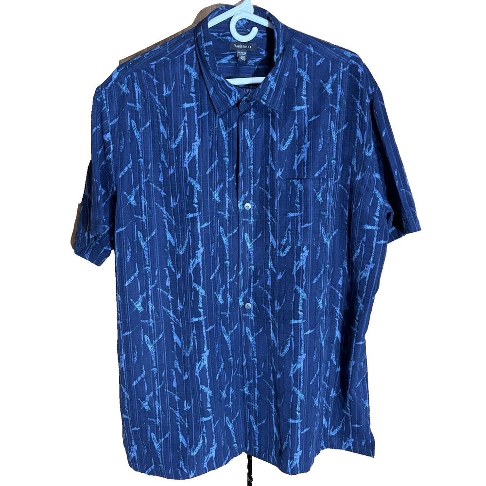 Van Heusen Studio Men's Blue Button up Short Sleeve Shirt Size XL casual